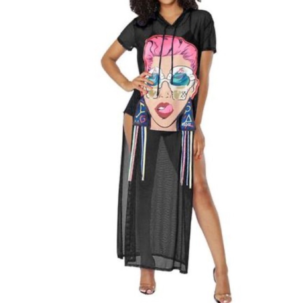 M-Cupcake Eye Girl Hooded Coverup-Women’s Size: Medium-Color: Multi-NWOT